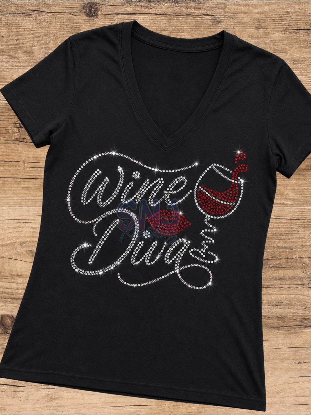 Wine Diva Bling V-Neck Tee